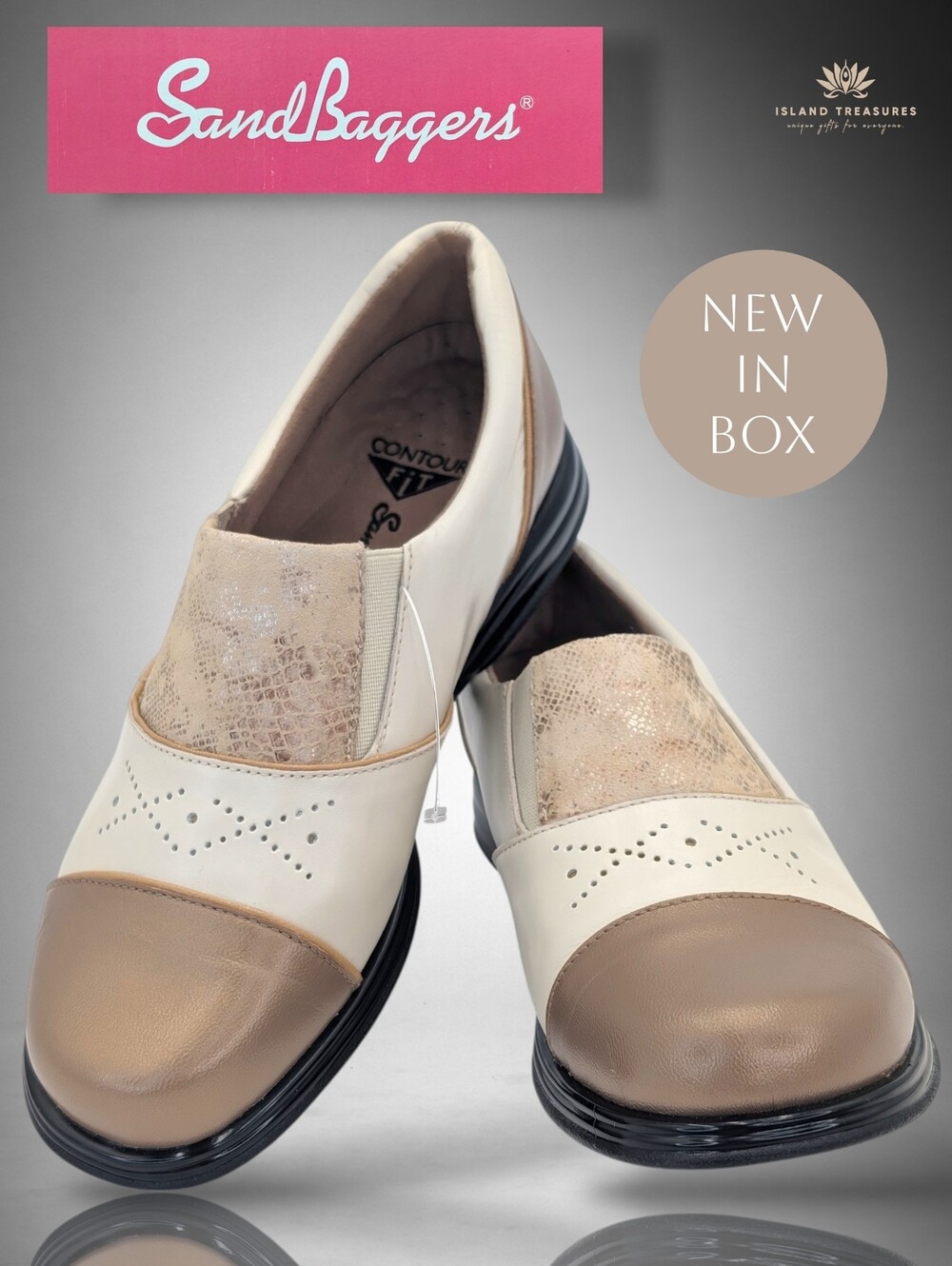 NIB SandBaggers Payson Sz 8.5 Tri-Tone Brogue Detail Textured Leather Golf Shoes